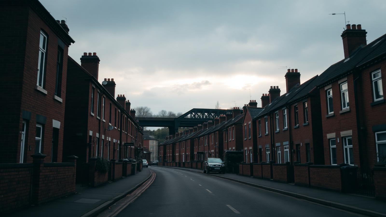 Red-brick terraced houses and the Stockport viaduct in Edgeley